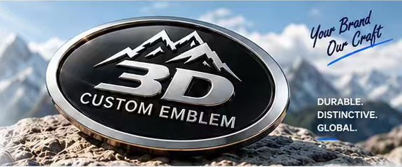 3D Custom Emblem displayed against a mountain landscape