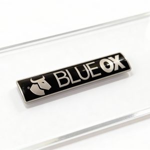 08-1-1 Blue Ox: Pre-Curved Custom Aluminum Nameplates for Tubular Equipment